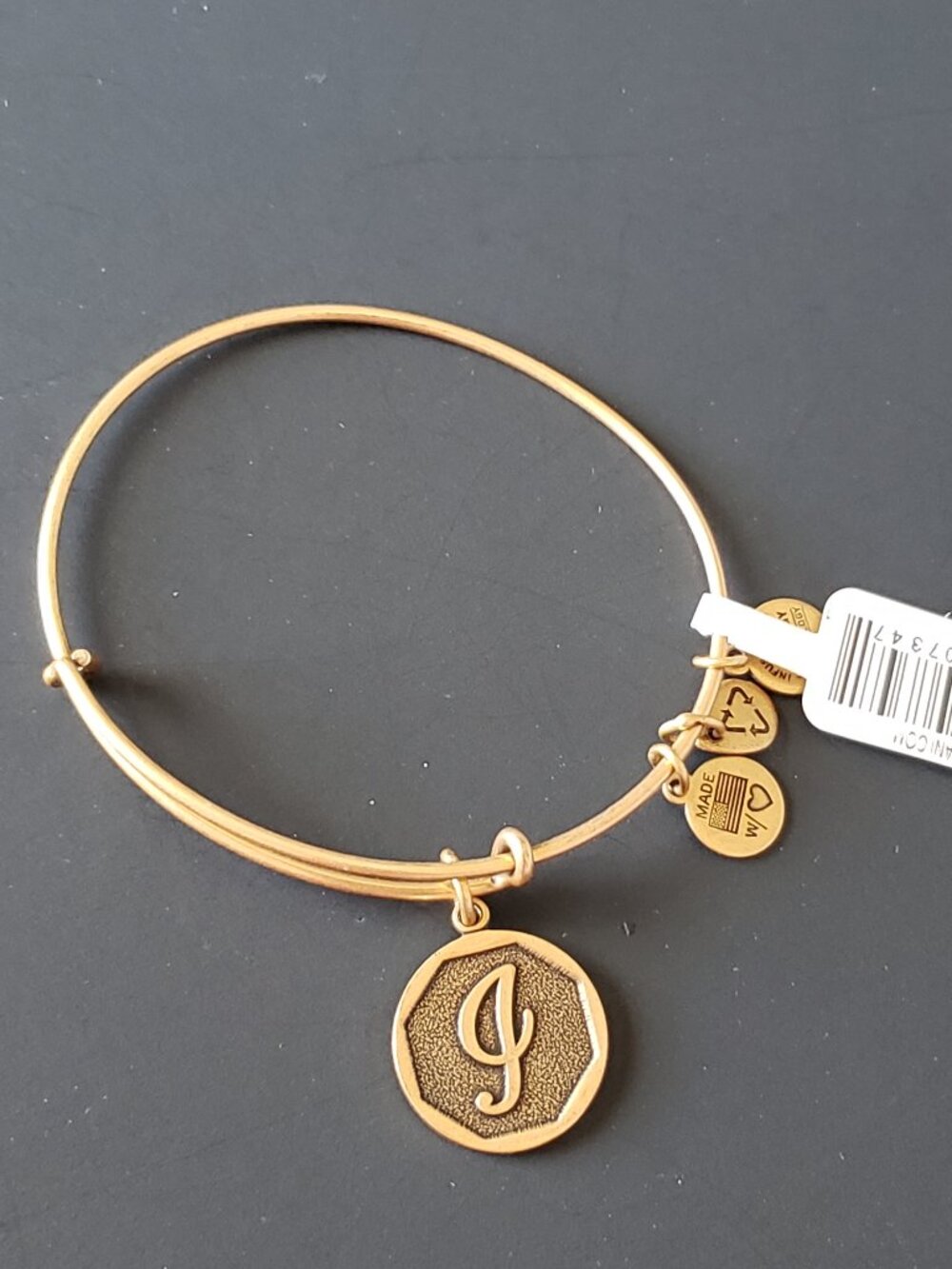 New Alex and Ani G or i Initial Letter Gold Charm Bracelet Adjustable Bangle 656